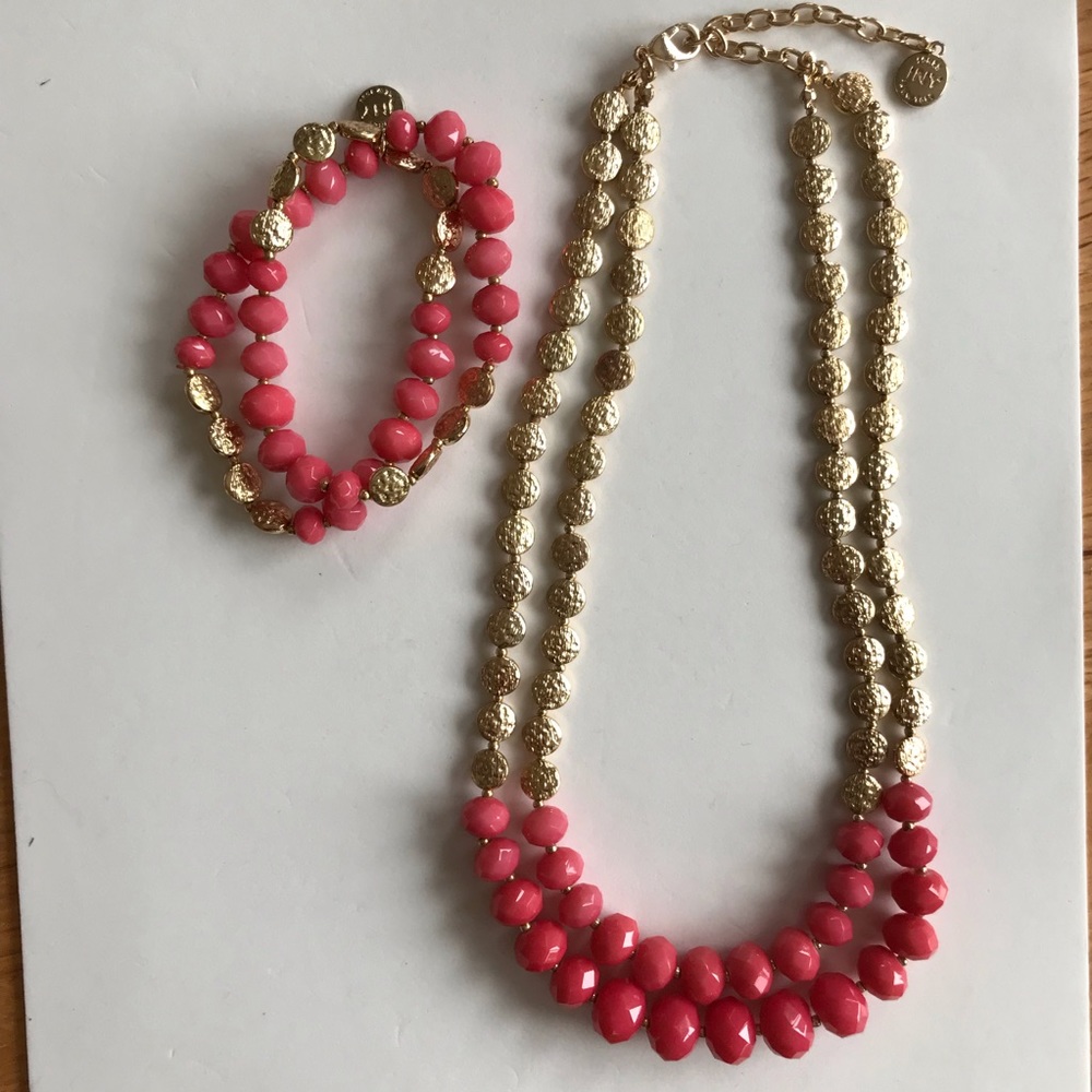 Jones NY Coral & Gold Necklace & Bracelet Set